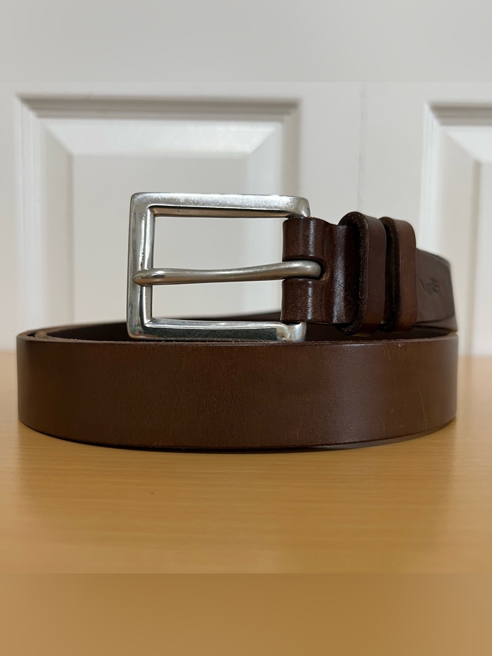 Polo Ralph Lauren Classic Brown Italian Leather Belt Silver Buckle Size 38